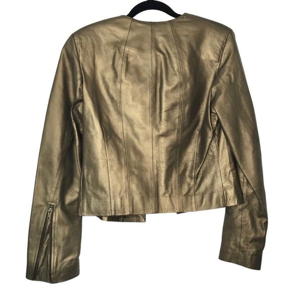 DORMEUIL womens leather jacket. The colour is metallic 'old gold'; fully lined. - Picture 2 of 4